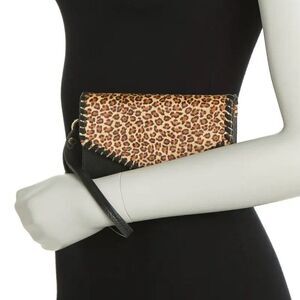 Aimee Kestenberg 'Spello' Leather Whipstitch Wristlet Wallet in Black/Leopard